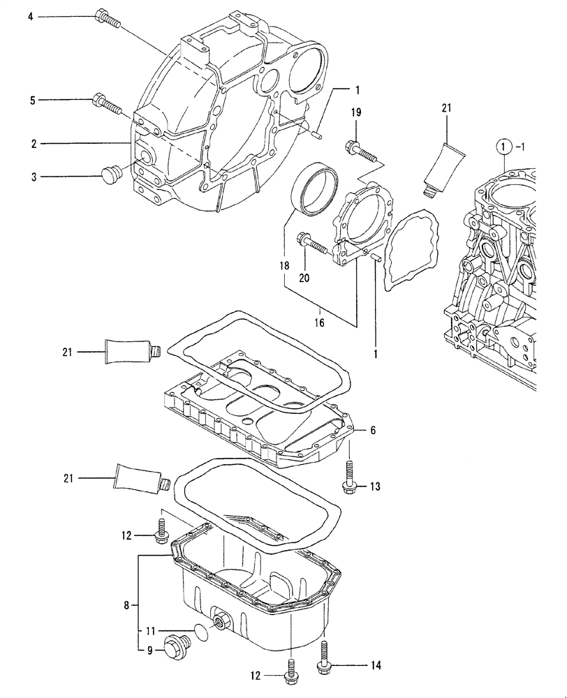 Схема запчастей Case CX31B - (ENGINE-03[1]) - FLYWHEEL HOUSING & OIL SUMP (10) - ENGINE