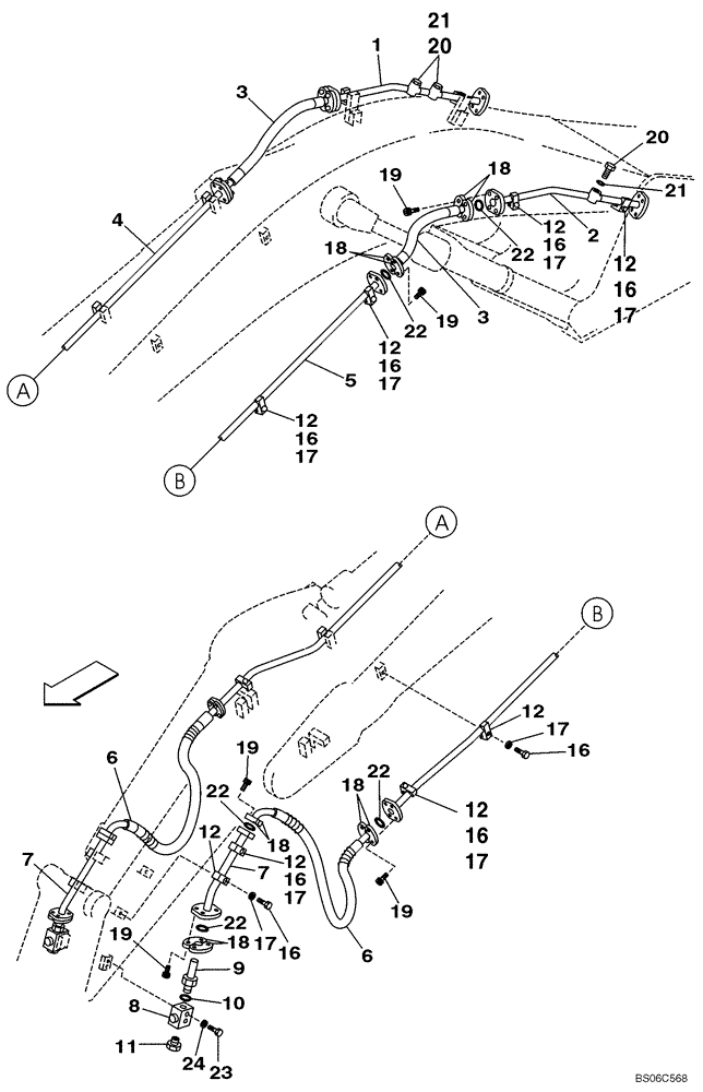 Схема запчастей Case CX330 - (08-048-00[01]) - HYDRAULICS, AUXILIARY ATTACHMENT - TRIGGER ACTIVATED, 2,63 M (8 FT 8 IN) ARM (08) - HYDRAULICS