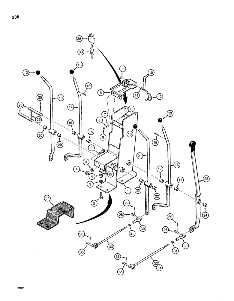 Схема запчастей Case 1150D - (238) - TRANSMISSION CONTROL TOWER AND LEVERS (06) - POWER TRAIN