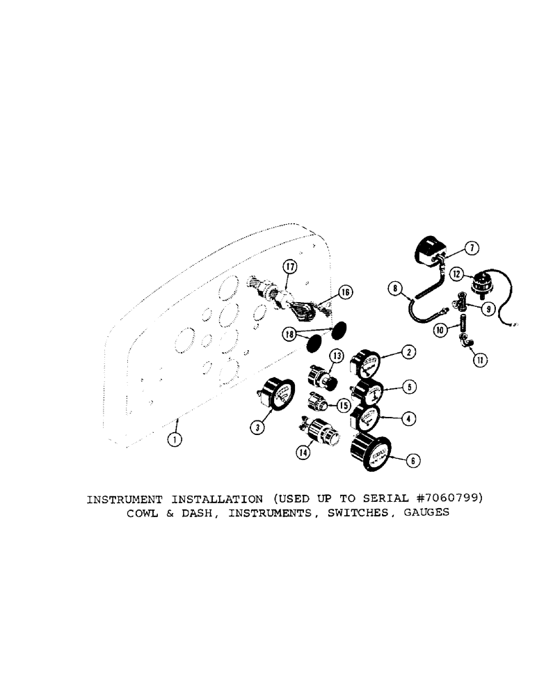 Схема запчастей Case 600 - (052) - INSTRUMENT INSTALLATION, COWL AND DASH, INSTRUMENTS, SWITCHES, GAUGES, (USED FROM S/N 7060799) (06) - ELECTRICAL SYSTEMS