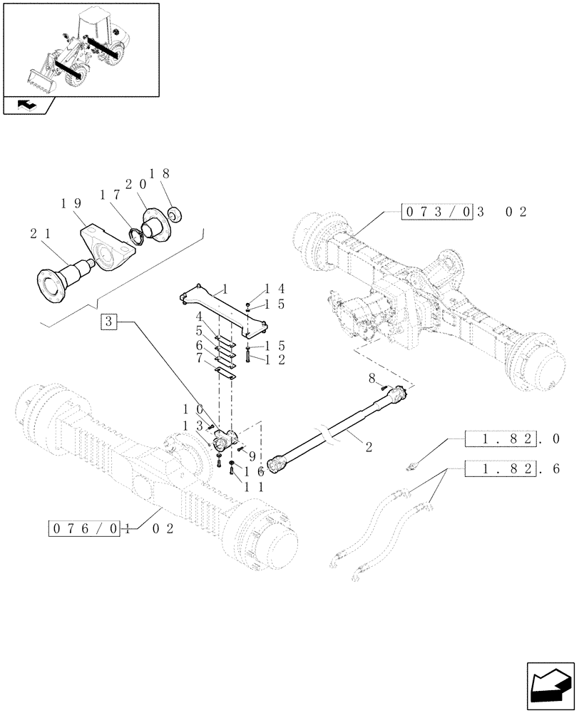 Схема запчастей Case 321E - (073/03[01]) - 20 KM/H REAR SELF-LOCKING AXLE: ARTICULATED SHAFT (05) - REAR AXLE