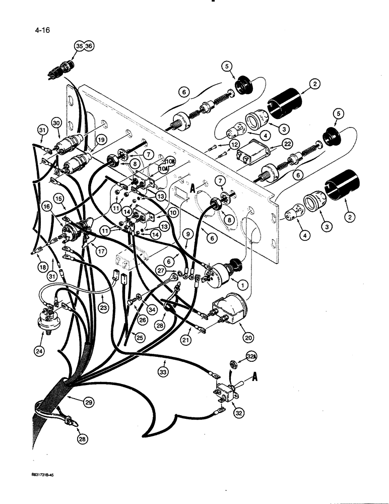 Схема запчастей Case 450C - (4-16) - INSTRUMENT PANEL WIRING (04) - ELECTRICAL SYSTEMS