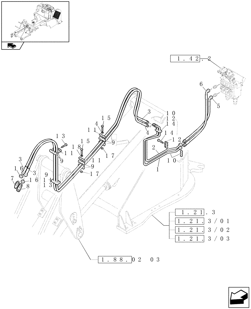 Схема запчастей Case 221E - (1.82.7) - HYDRAULIC SYSTEM LINES, 3RD OPERATION (07) - HYDRAULIC SYSTEMS