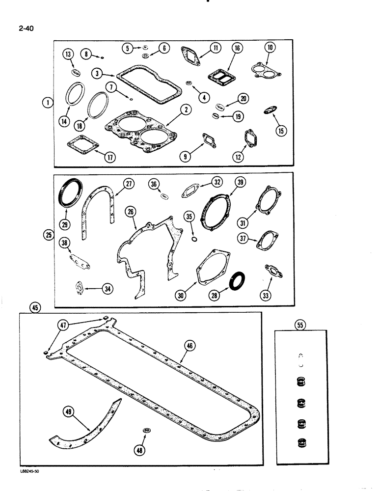 Схема запчастей Case 1455B - (2-40) - ENGINE GASKET KITS, 504BDT DIESEL ENGINE, VALVE GRIND KIT (02) - ENGINE