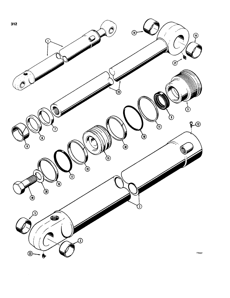 Схема запчастей Case 35 - (312) - G101176 BACKHOE BUCKET CYLINDER, WITH ONE PIECE PISTON 