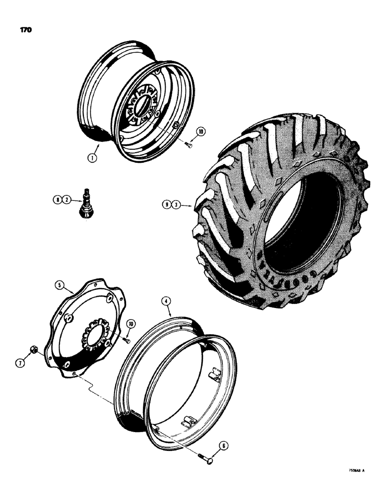 Схема запчастей Case 580C - (170) - REAR WHEELS AND TIRES, 14.9 X 24 - FIXED DISC WHEEL (06) - POWER TRAIN