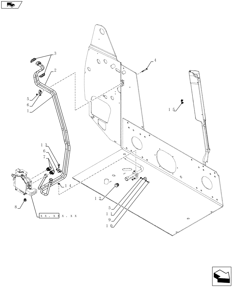 Схема запчастей Case SR175 - (35.734.AH[03]) - AUX HYD, STD, CHASSIS PLUMBING (SR175)(SR200)(TR270) (35) - HYDRAULIC SYSTEMS