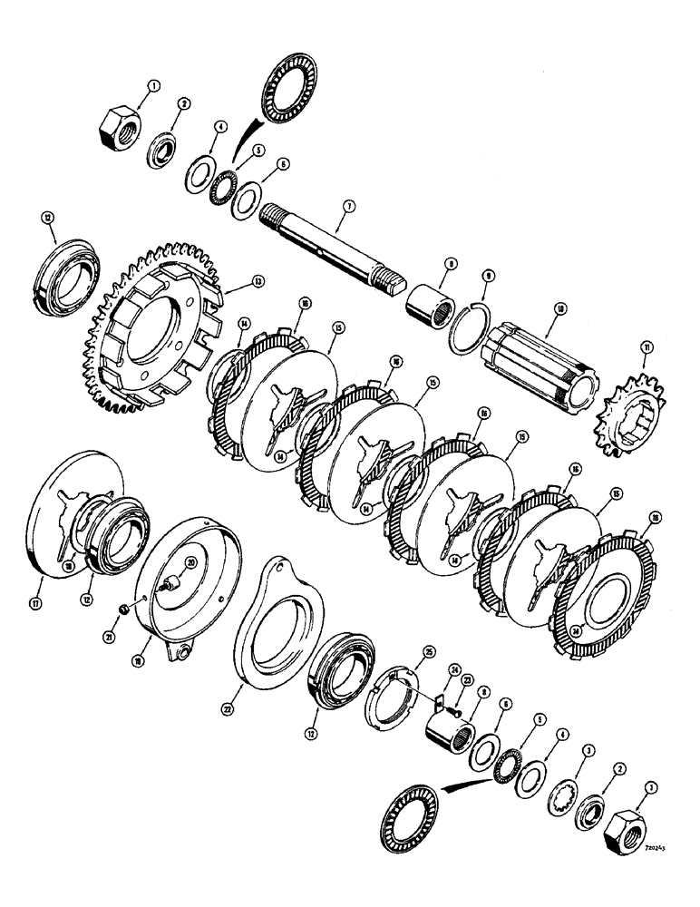 Схема запчастей Case 1530 - (051C) - MULITPLE DISC CLUTCH AND SHAFT ASSEMBLY STEARNS CLUTCH USE SERIAL NO. 9816818 AND AFTER (06) - POWER TRAIN