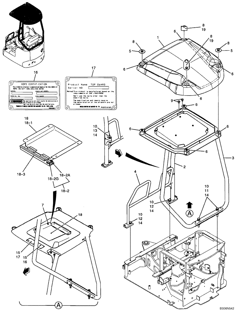 Схема запчастей Case CX17B - (01-035[00]) - CANOPY ASSY (PU06C00014F1) (84) - BOOMS, DIPPERS & BUCKETS