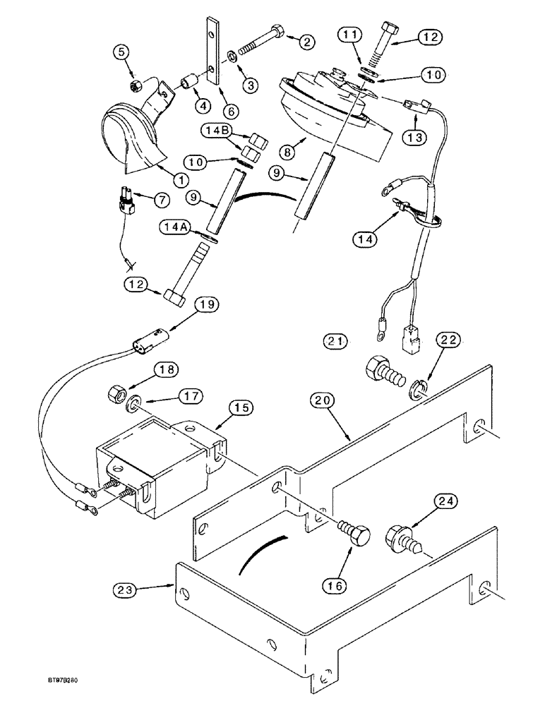 Схема запчастей Case 580L - (4-044) - HORN AND BACKUP ALARM (04) - ELECTRICAL SYSTEMS