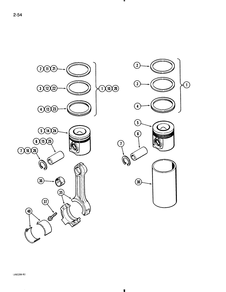 Схема запчастей Case 580K - (2-054) - PISTONS, 4T-390 ENGINE (02) - ENGINE