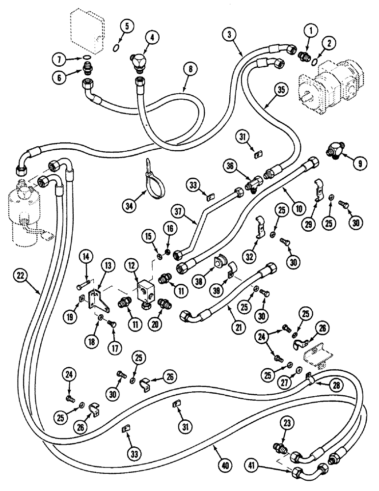 Схема запчастей Case 580SK - (8-032) - BASIC HYDRAULICS, LOWER, SERVOPOWER VERSION, S/N JJH0046382 AND UP (08) - HYDRAULICS