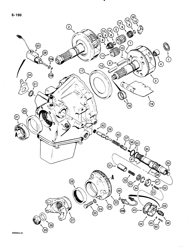 Схема запчастей Case 580K - (06-190) - POWER SHUTTLE, PINION CAGE, OUTPUT SHAFT AND CONTROL VALVE (06) - POWER TRAIN