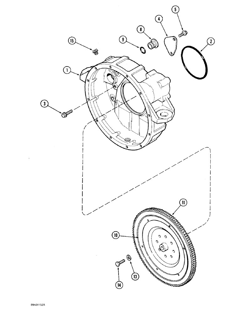 Схема запчастей Case 480F - (2-38) - FLYWHEEL AND HOUSING, 4-390 ENGINE (02) - ENGINE