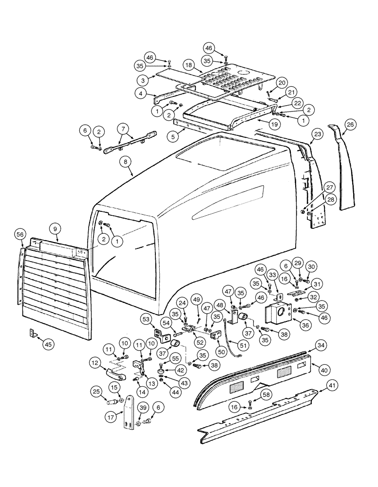 Схема запчастей Case 885 AWD - (09-040[01]) - ENGINE HOOD AND GRILLE (09) - CHASSIS