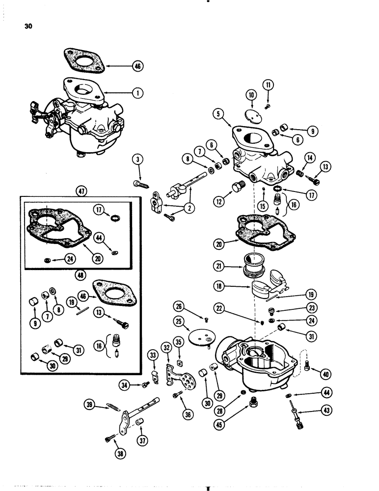 Схема запчастей Case 1845B - (030) - A135849 CARBURETOR, 159 SPARK IGNITION ENGINE (02) - ENGINE