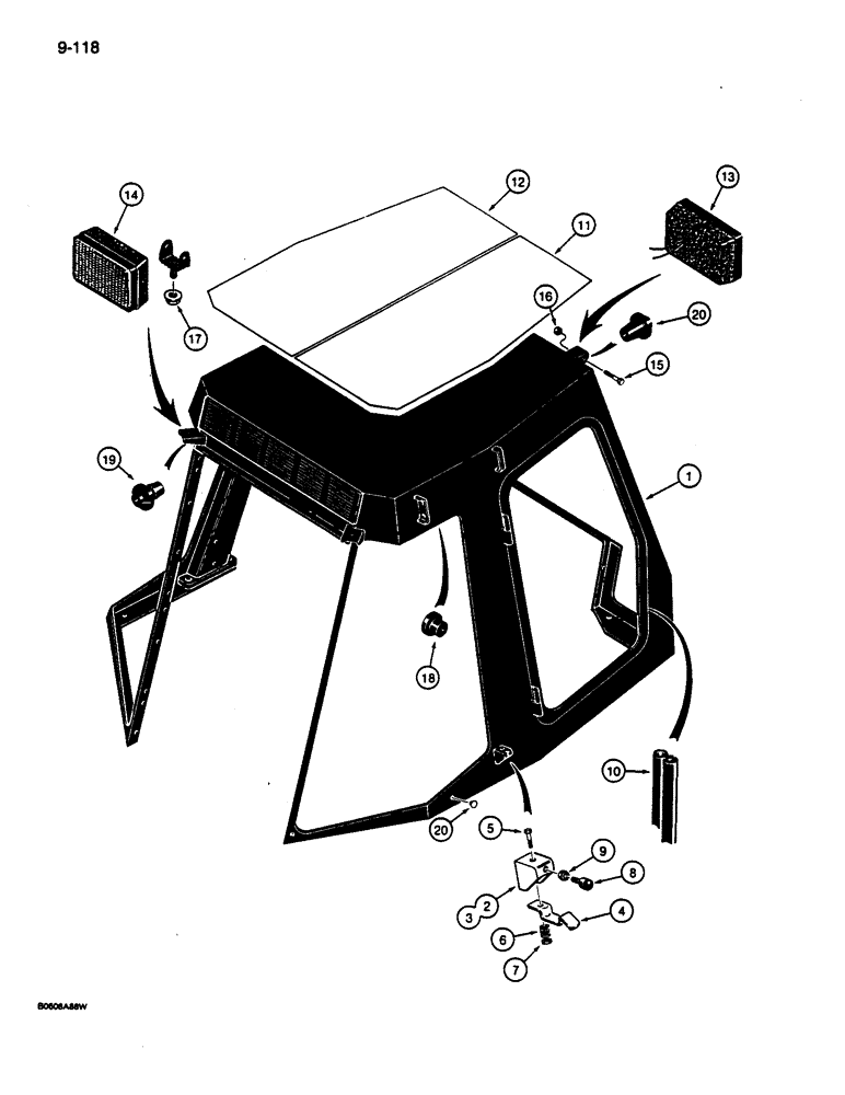 Схема запчастей Case 680L - (9-118) - CAB FRAME AND LAMPS (09) - CHASSIS/ATTACHMENTS