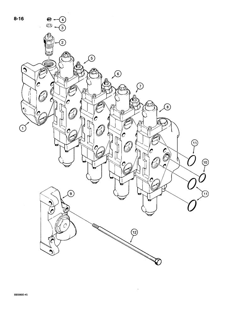 Схема запчастей Case 1085C - (8-016) - ARM AND SWING CONTROL VALVE - 1978152C1 (08) - HYDRAULICS