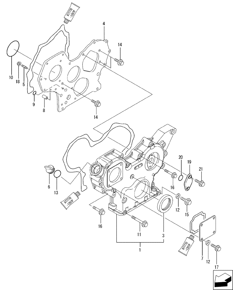 Схема запчастей Case CX31B - (08-002[00]) - GEAR HOUSING (10) - ENGINE