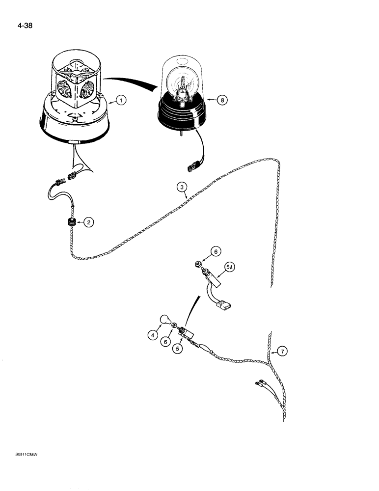 Схема запчастей Case 780D - (4-38) - ROTATING BEACON AND CIRCUIT, CAB OR CANOPY (04) - ELECTRICAL SYSTEMS