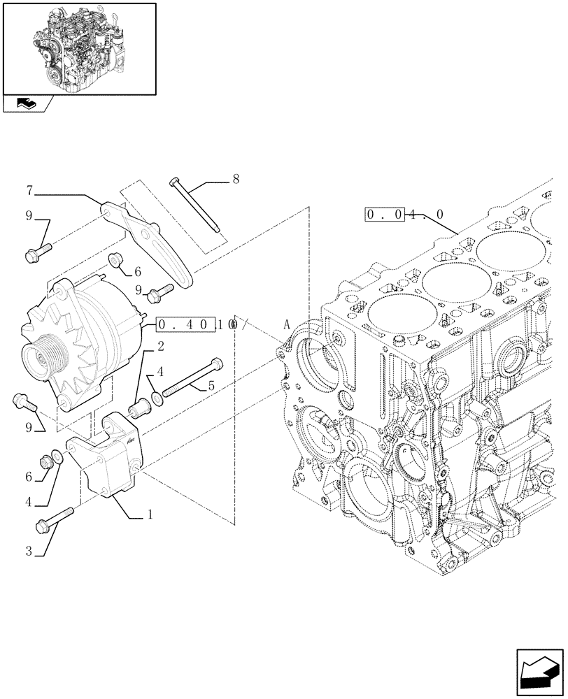 Схема запчастей Case 21E - (0.40.0) - ENGINE, ALTERNATOR MOUNTING (01) - ENGINE