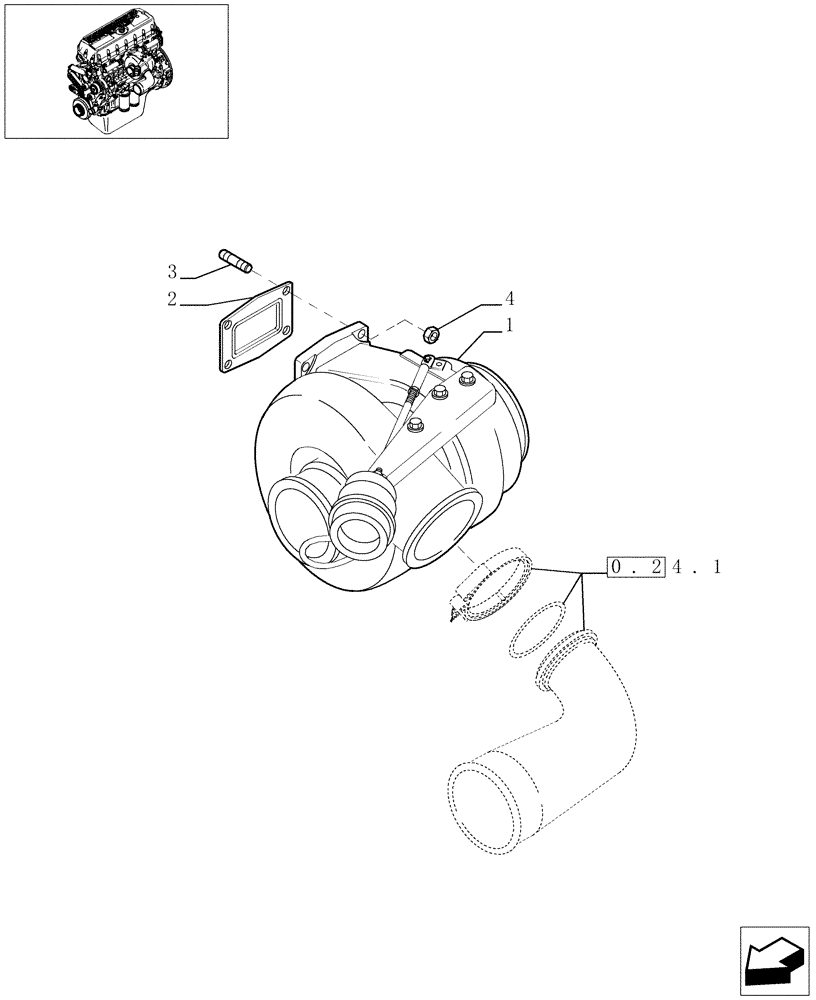 Схема запчастей Case F3BE0684A B001 - (0.24.0[01]) - TURBOCHARGER & RELATED PARTS (504041493) 