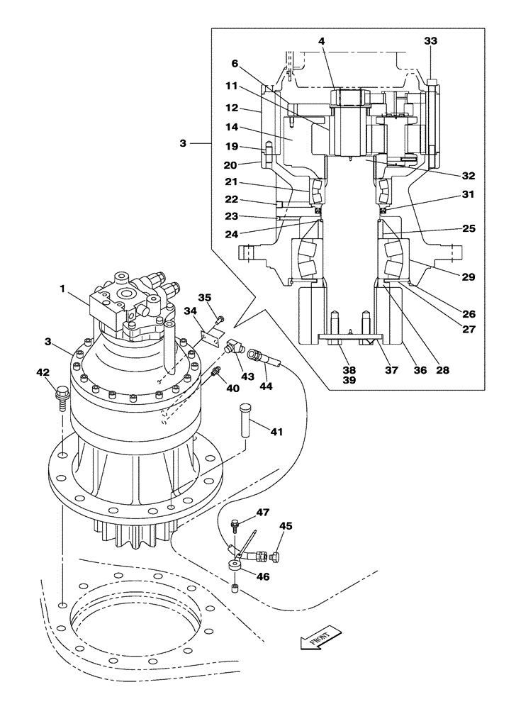 Схема запчастей Case CX470C - (06-002-00[01]) - SWING MOTOR-DRIVE REDUCTION GEAR (03) - TRANSMISSION