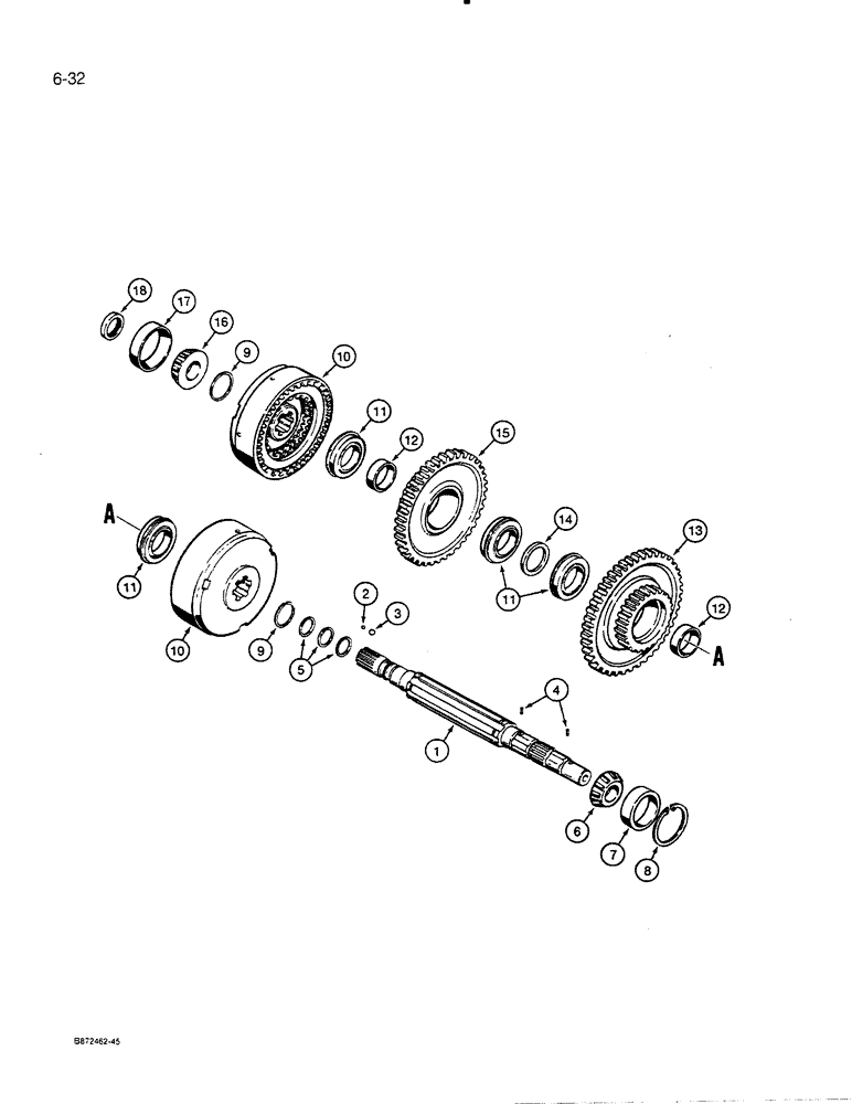 Схема запчастей Case 455C - (6-32) - TRANS. MAIN SHAFT & FWD.-REV. CLUTCHES, MDLS. W/DRY BRAKES & MDLS. W/WET BRAKES THRU P.I.N. 3080911 (06) - POWER TRAIN