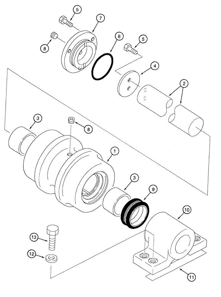 Схема запчастей Case 9050B - (5-10) - TRACK CARRIER ROLLER (11) - TRACKS/STEERING