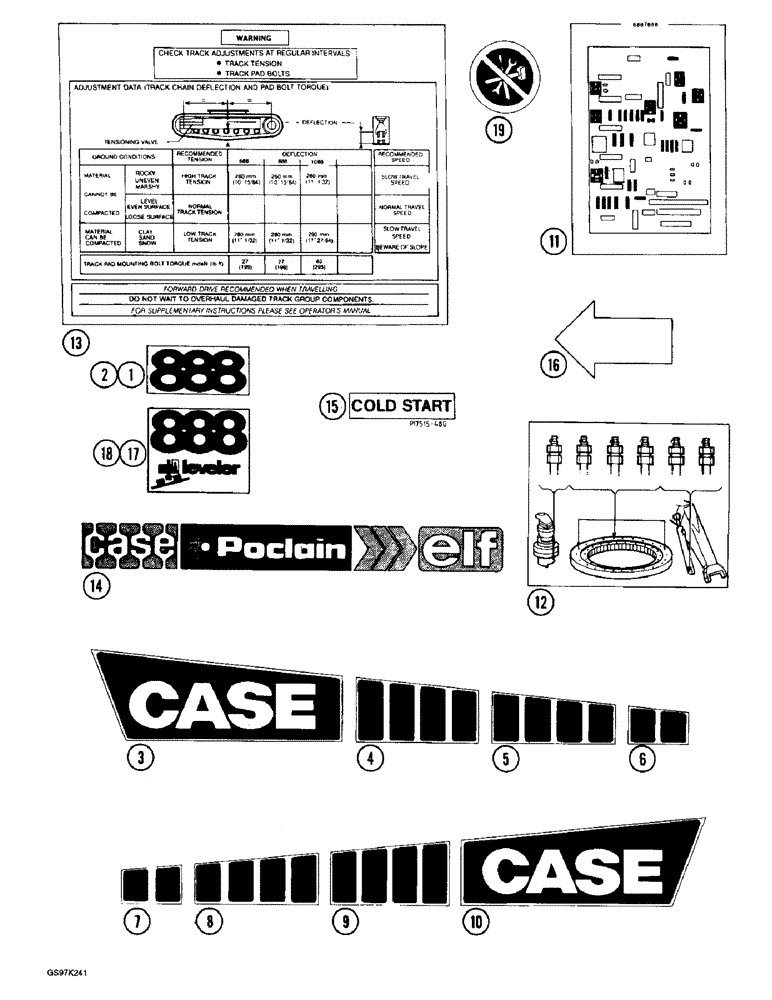 Схема запчастей Case 888 - (9H-02) - P1651542 DECALS (09) - CHASSIS