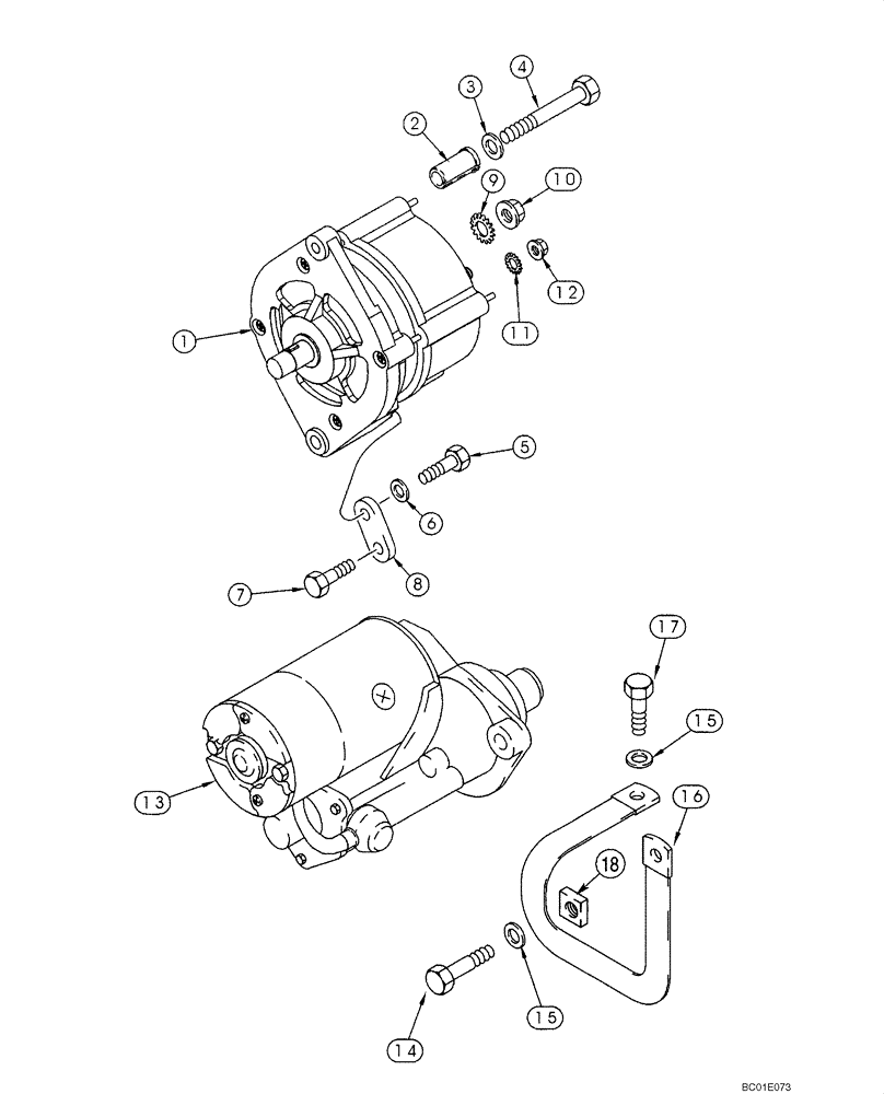 Схема запчастей Case 40XT - (04-03) - MOUNTING - STARTER AND ALTERNATOR (04) - ELECTRICAL SYSTEMS