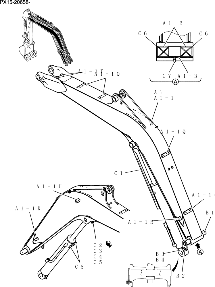 Схема запчастей Case CX36B - (450-01[1Z83]) - BOOM ASSY, STD 2.5 (8FT 2IN) Attachment