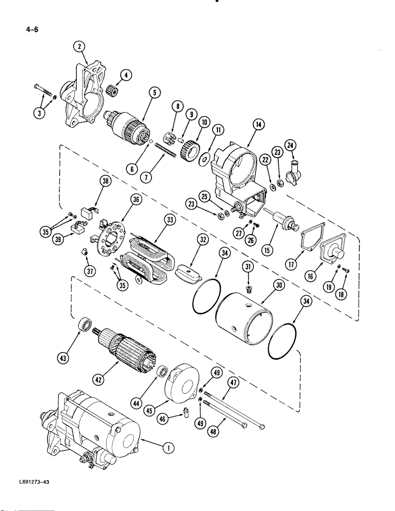 Схема запчастей Case 888 - (4-006) - STARTER, 6T-590 DIESEL ENGINE (04) - ELECTRICAL SYSTEMS