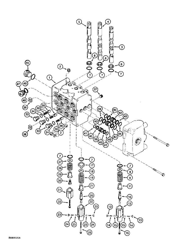 Схема запчастей Case 560 - (8-140) - PLOW CONTROL VALVE ASSEMBLY - H674318, INLET AND OUTLET SECTION, P85 PLOW (08) - HYDRAULICS