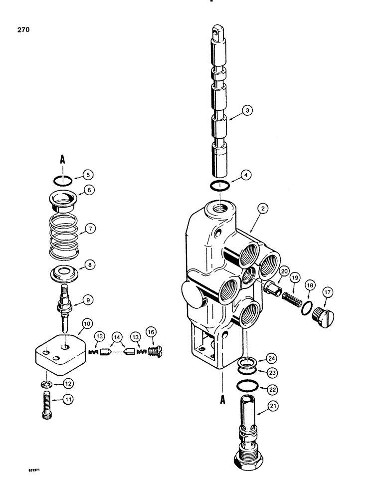 Схема запчастей Case SD100 - (270) - H537647 CONTROL VALVE, ONE SPOOL (35) - HYDRAULIC SYSTEMS