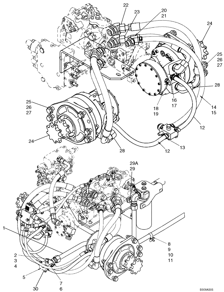 Схема запчастей Case 445 - (06-09) - HYDROSTATICS - DRIVE MOTORS TO MANIFOLD (445) (06) - POWER TRAIN