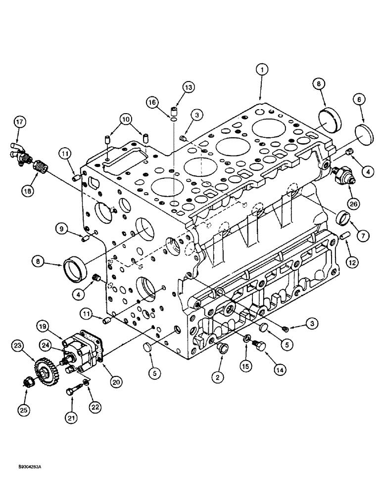 Схема запчастей Case 560 - (2-20) - CYLINDER BLOCK ASSEMBLY, KUBOTA V2203 ENGINE, PRIOR TO P.I.N. JAF0295741 (02) - ENGINE