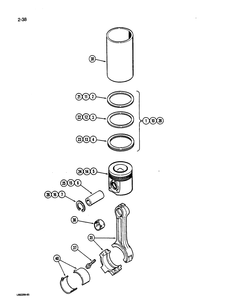 Схема запчастей Case W14C - (2-38) - PISTONS, 6T-590 ENGINE (02) - ENGINE