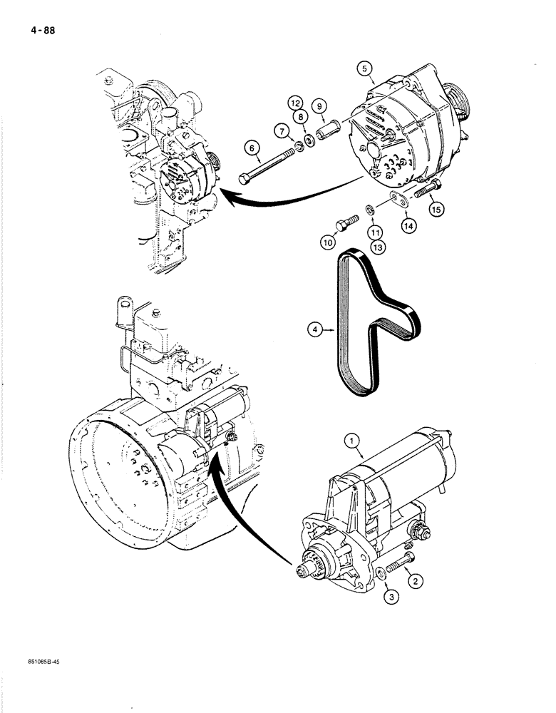 Схема запчастей Case 780C - (4-088) - STARTER AND ALTERNATOR MOUNTING (04) - ELECTRICAL SYSTEMS