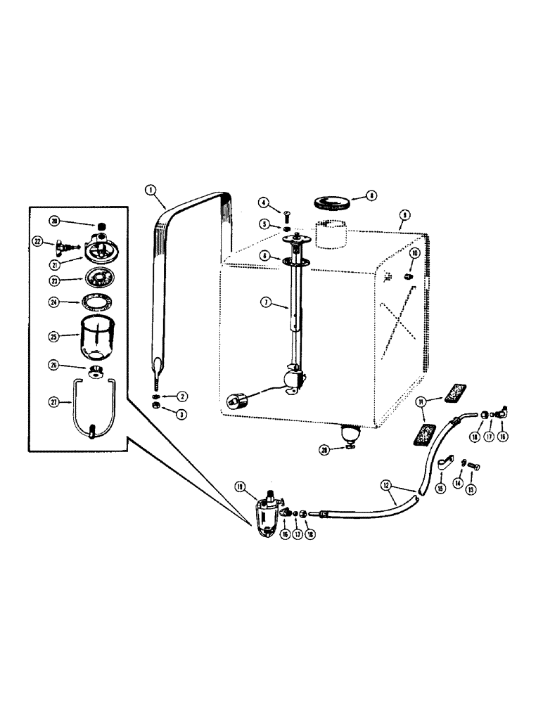 Схема запчастей Case W7 - (098) - FUEL TANK, GASOLINE ENGINE, FUEL TANK, DIESEL ENGINE (03) - FUEL SYSTEM