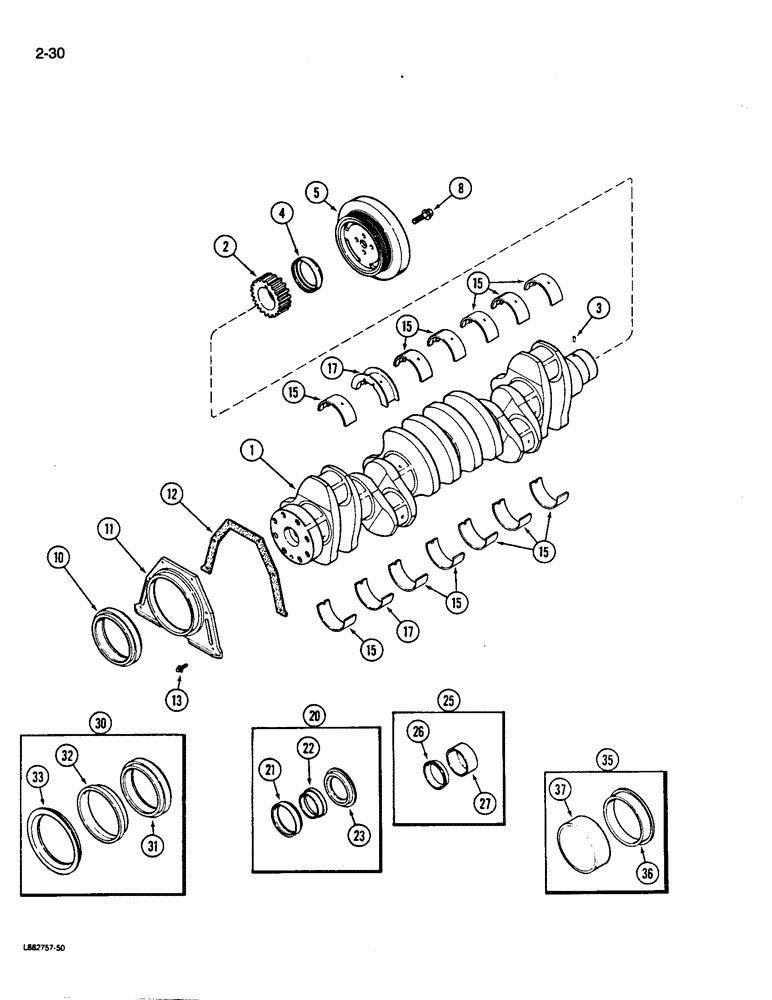 Схема запчастей Case W14B - (2-30) - CRANKSHAFT, 6-590 ENGINE, 6T-590 ENGINE (02) - ENGINE