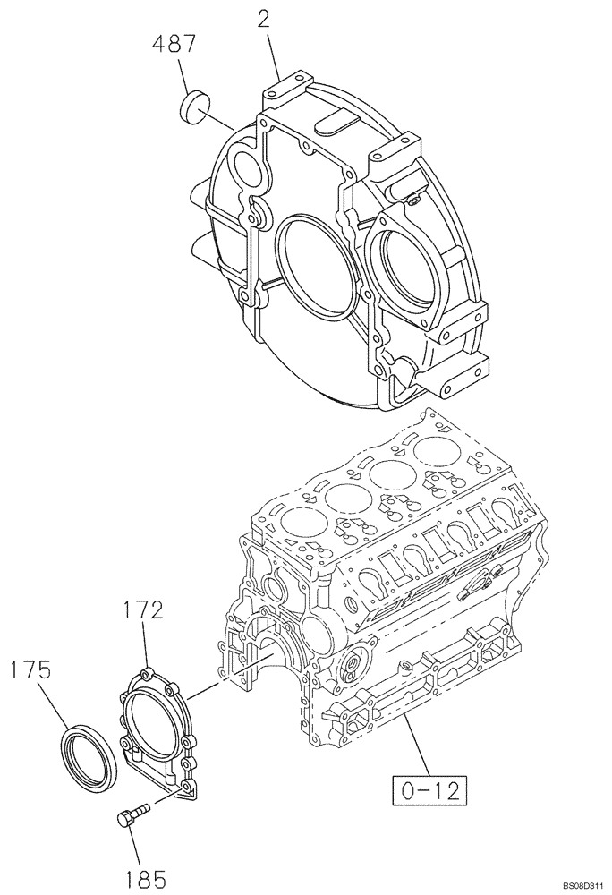 Схема запчастей Case CX75SR - (02-15) - ENGINE FLYWHEEL HOUSING (02) - ENGINE