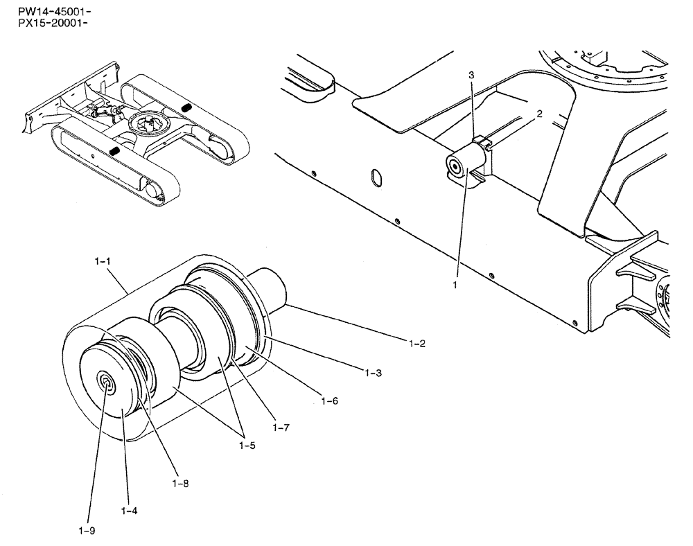 Схема запчастей Case CX31B - (02-008) - ROLLER ASSY, UPP (39) - FRAMES AND BALLASTING