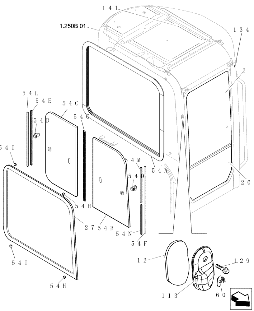 Схема запчастей Case CX22B - (1.250B[02]) - CAB (90) - PLATFORM, CAB, BODYWORK AND DECALS