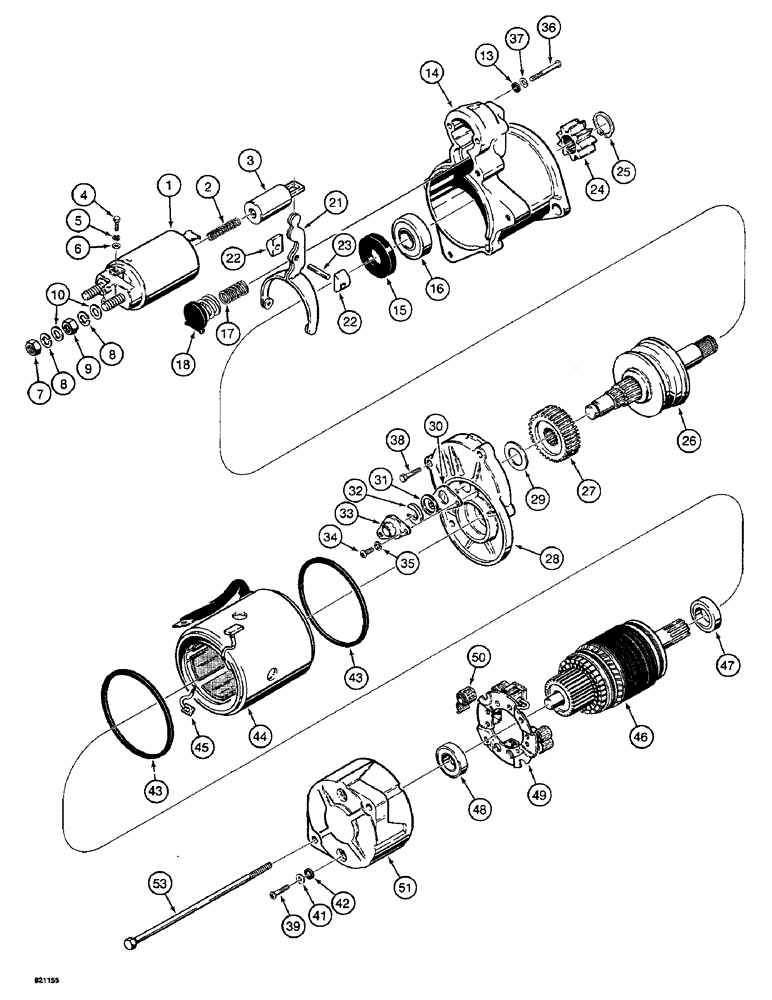 Схема запчастей Case W4 - (043A) - N8367 STARTER, 2.1 LITRE ENGINE, USED ON TRACTOR SN 1205397, 1205402 AND AFTER (04) - ELECTRICAL SYSTEMS