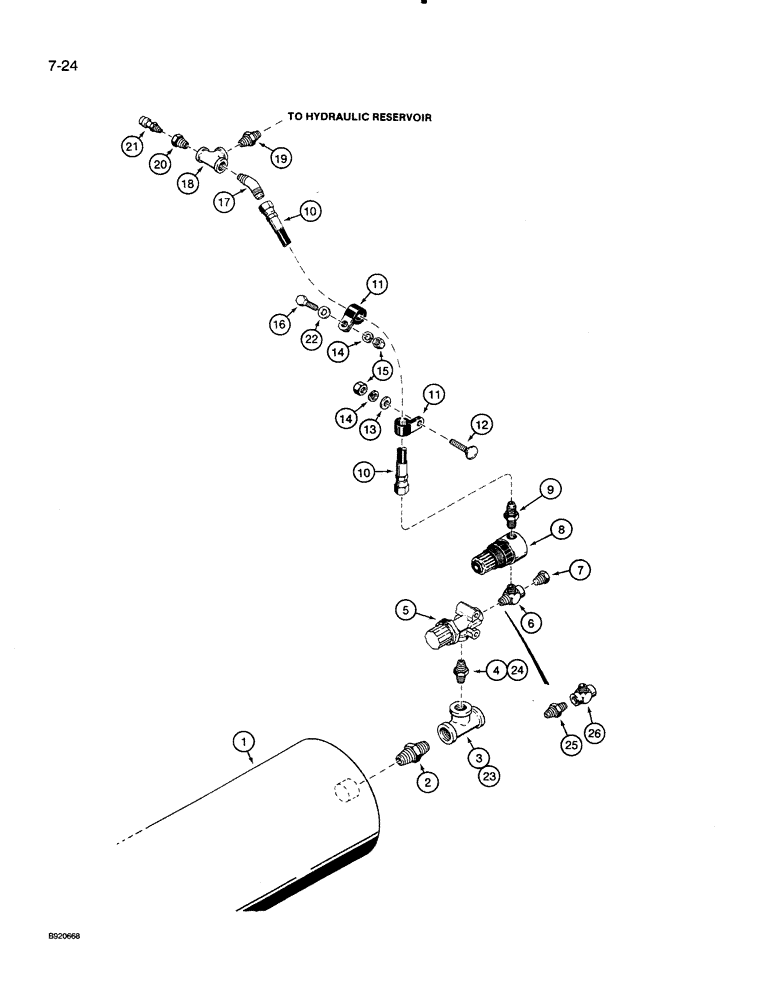 Схема запчастей Case 821 - (7-024) - AIR RESERVOIR TO HYDRAULIC RESERVOIR (07) - BRAKES