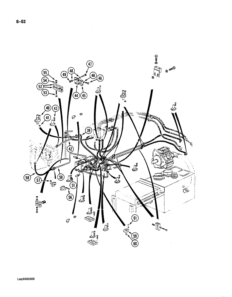 Схема запчастей Case 125B - (8-052) - HYDRAULIC PUMP LINES, P.I.N. 21807 THROUGH 21868,, 26801 AND AFTER (08) - HYDRAULICS