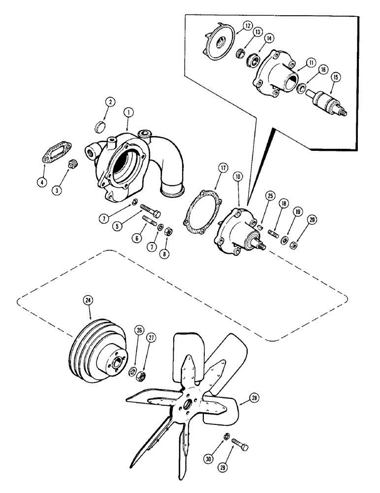 Схема запчастей Case 880 - (004) - WATER PUMP, 336BDT DIESEL ENGINE (01) - ENGINE