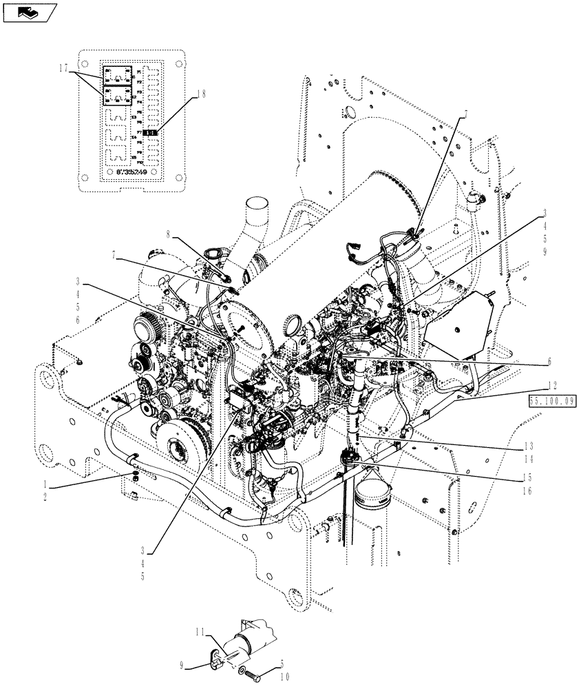 Схема запчастей Case 721F - (55.100.11[01]) - HARNESS INSTALLATION, ENGINE (55) - ELECTRICAL SYSTEMS