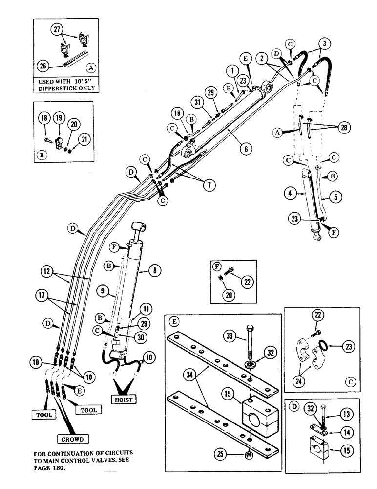 Схема запчастей Case 40 - (182) - "E" BOOM AND DIPPERSTICK TUBING (35) - HYDRAULIC SYSTEMS